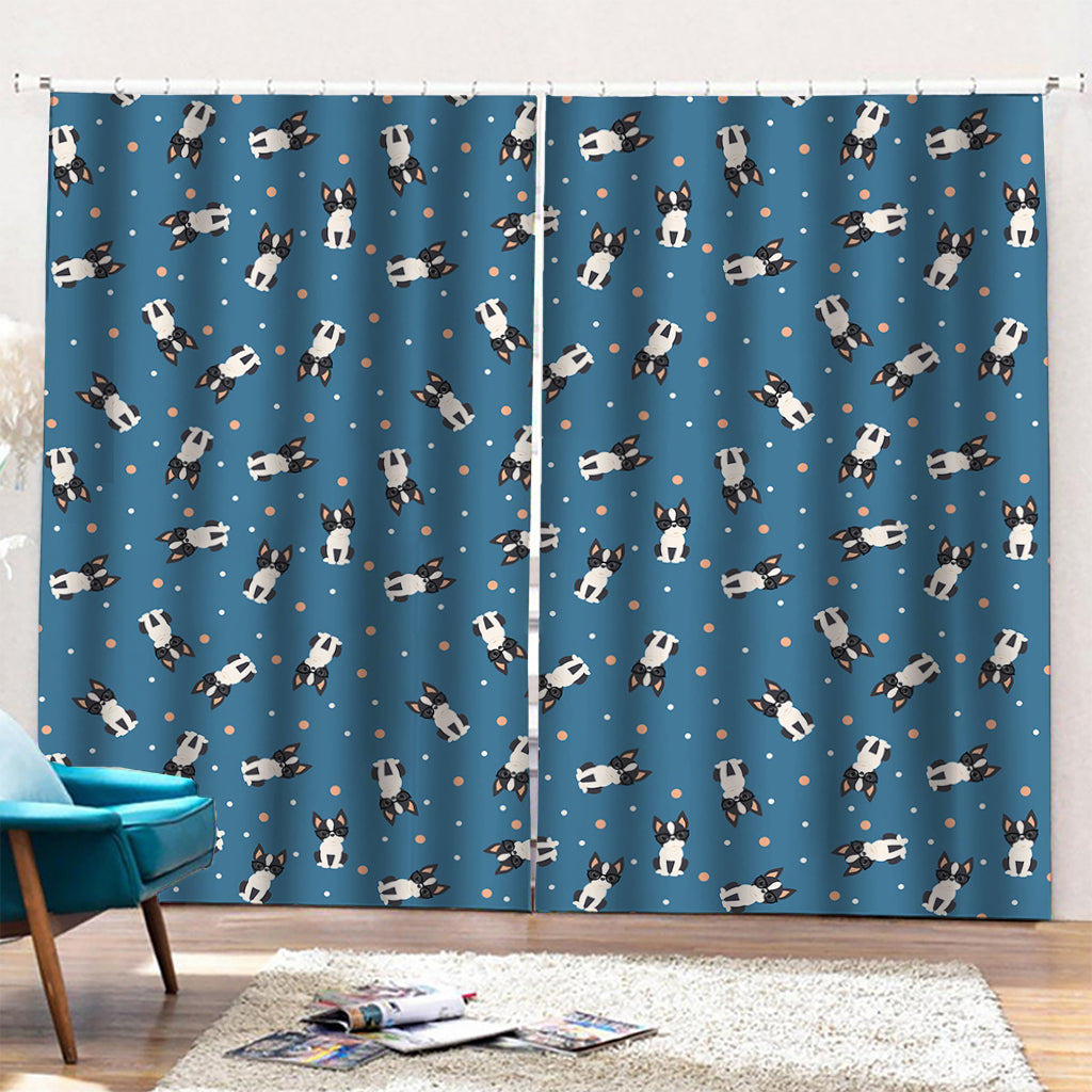 Boston Terrier With Glasses Print Pencil Pleat Curtains