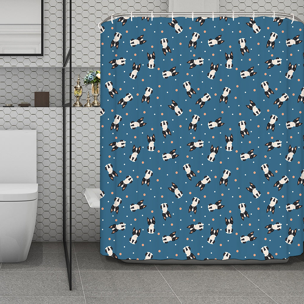 Boston Terrier With Glasses Print Polyester Shower Curtain