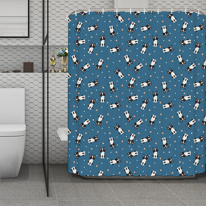 Boston Terrier With Glasses Print Polyester Shower Curtain