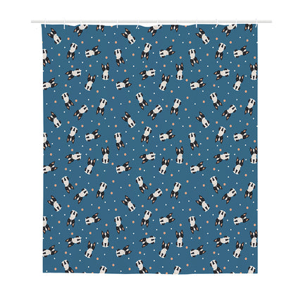 Boston Terrier With Glasses Print Polyester Shower Curtain