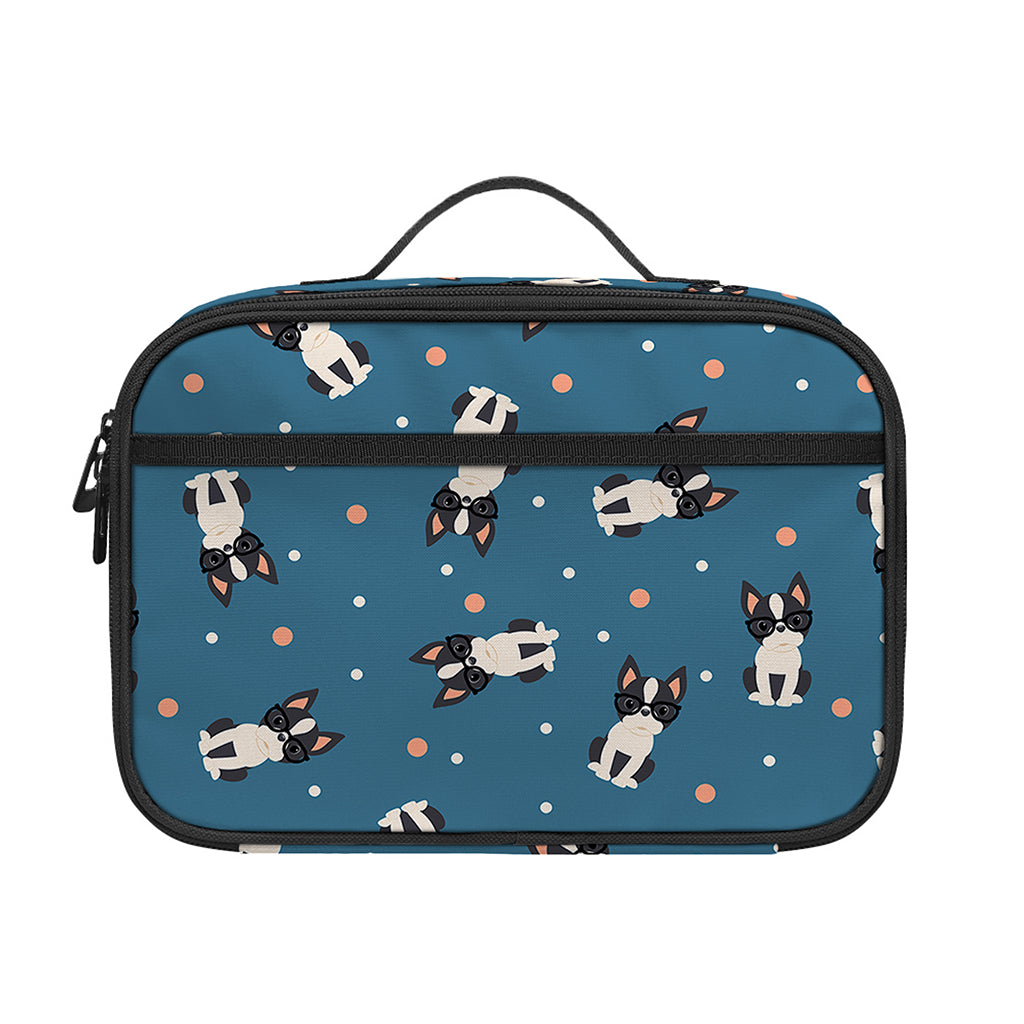 Boston Terrier With Glasses Print Portable Lunch Bag