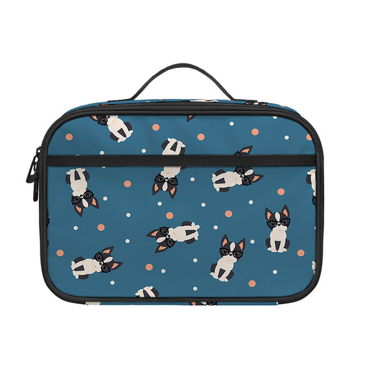 Boston Terrier With Glasses Print Portable Lunch Bag