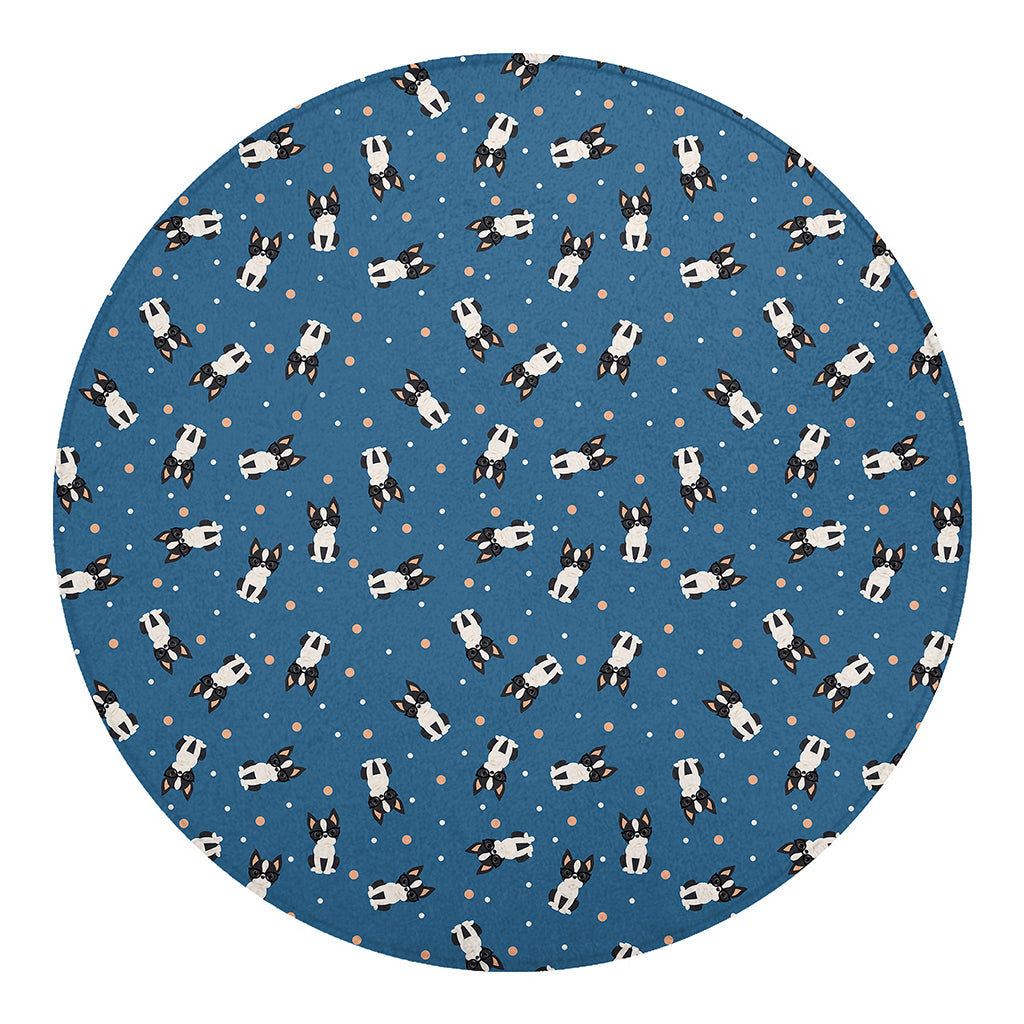 Boston Terrier With Glasses Print Round Blanket