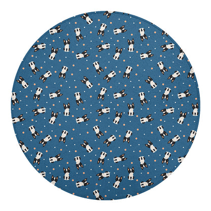 Boston Terrier With Glasses Print Round Blanket