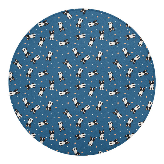 Boston Terrier With Glasses Print Round Blanket