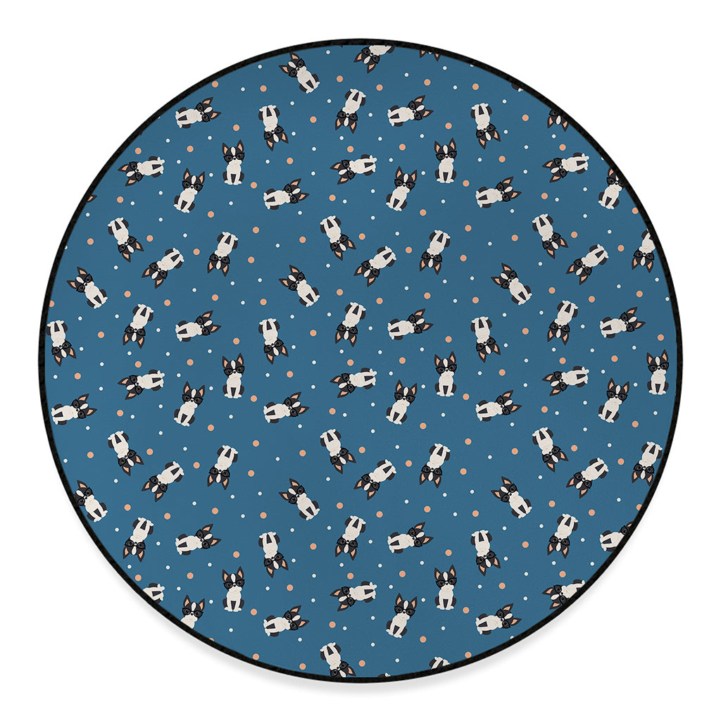 Boston Terrier With Glasses Print Round Floor Mat