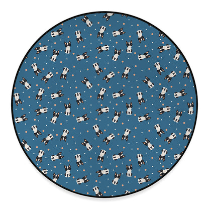 Boston Terrier With Glasses Print Round Floor Mat