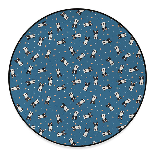 Boston Terrier With Glasses Print Round Floor Mat