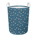Boston Terrier With Glasses Print Round Laundry Basket