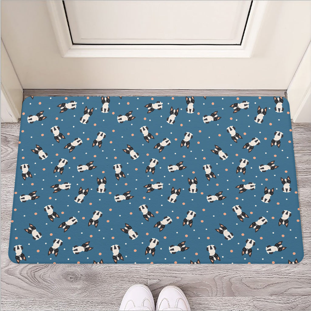 Boston Terrier With Glasses Print Rubber Doormat