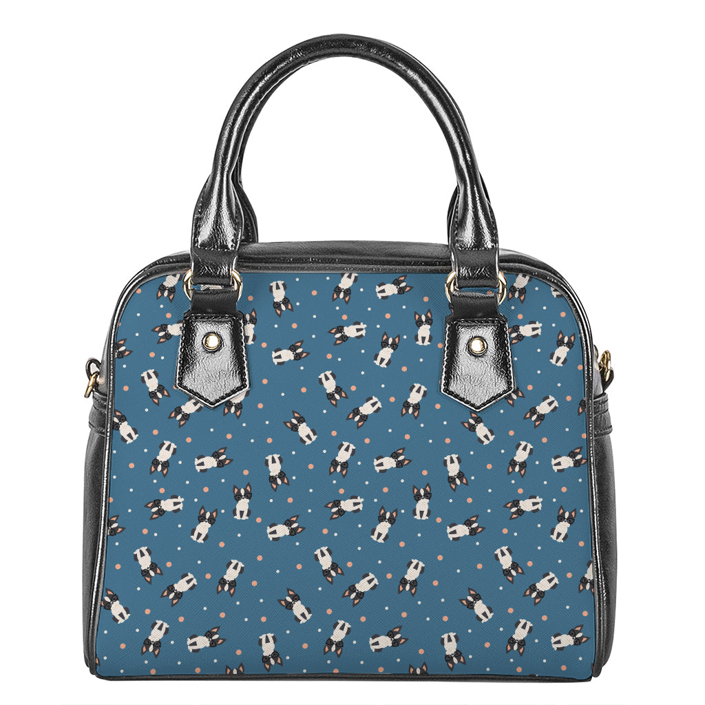 Boston Terrier With Glasses Print Shoulder Handbag