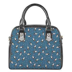 Boston Terrier With Glasses Print Shoulder Handbag