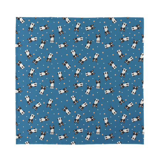 Boston Terrier With Glasses Print Silk Bandana