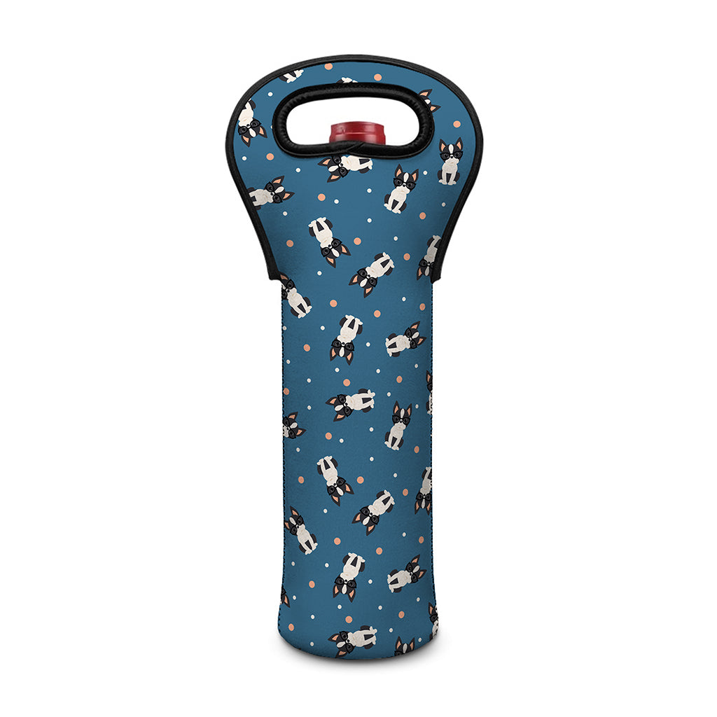 Boston Terrier With Glasses Print Single Neoprene Wine Tote