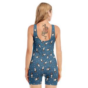 Boston Terrier With Glasses Print Sleeveless One Piece Swimsuit