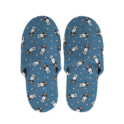 Boston Terrier With Glasses Print Slippers