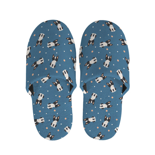 Boston Terrier With Glasses Print Slippers