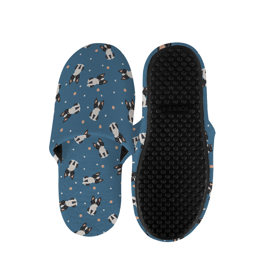 Boston Terrier With Glasses Print Slippers
