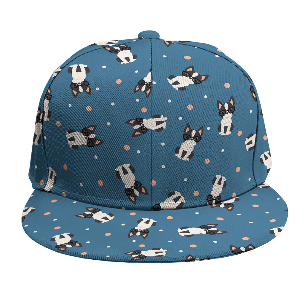 Boston Terrier With Glasses Print Snapback Cap