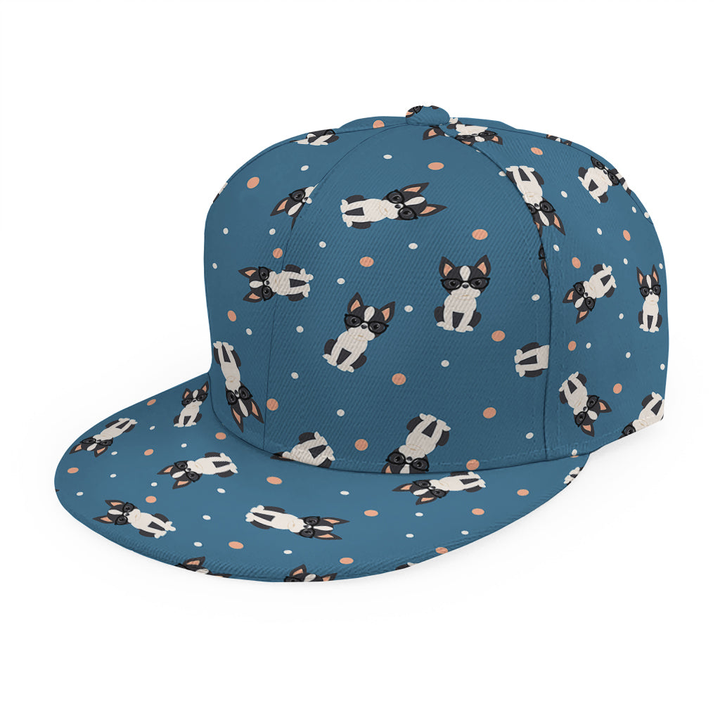 Boston Terrier With Glasses Print Snapback Cap