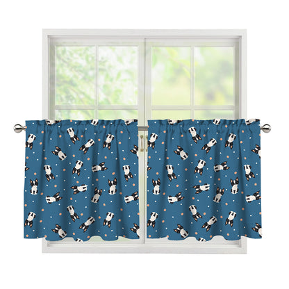 Boston Terrier With Glasses Print Tier Curtains