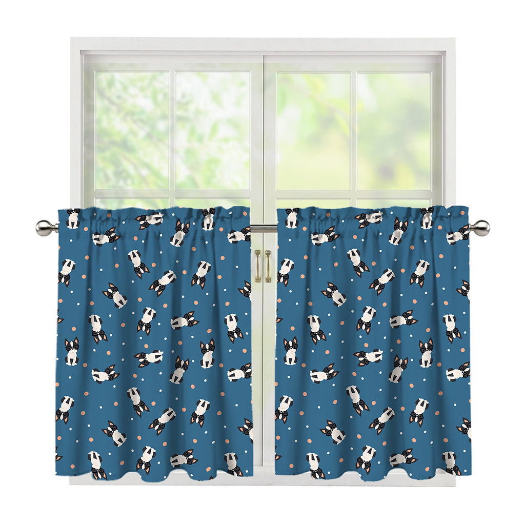 Boston Terrier With Glasses Print Tier Curtains