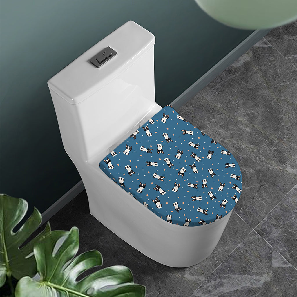 Boston Terrier With Glasses Print Toilet Lid Cover