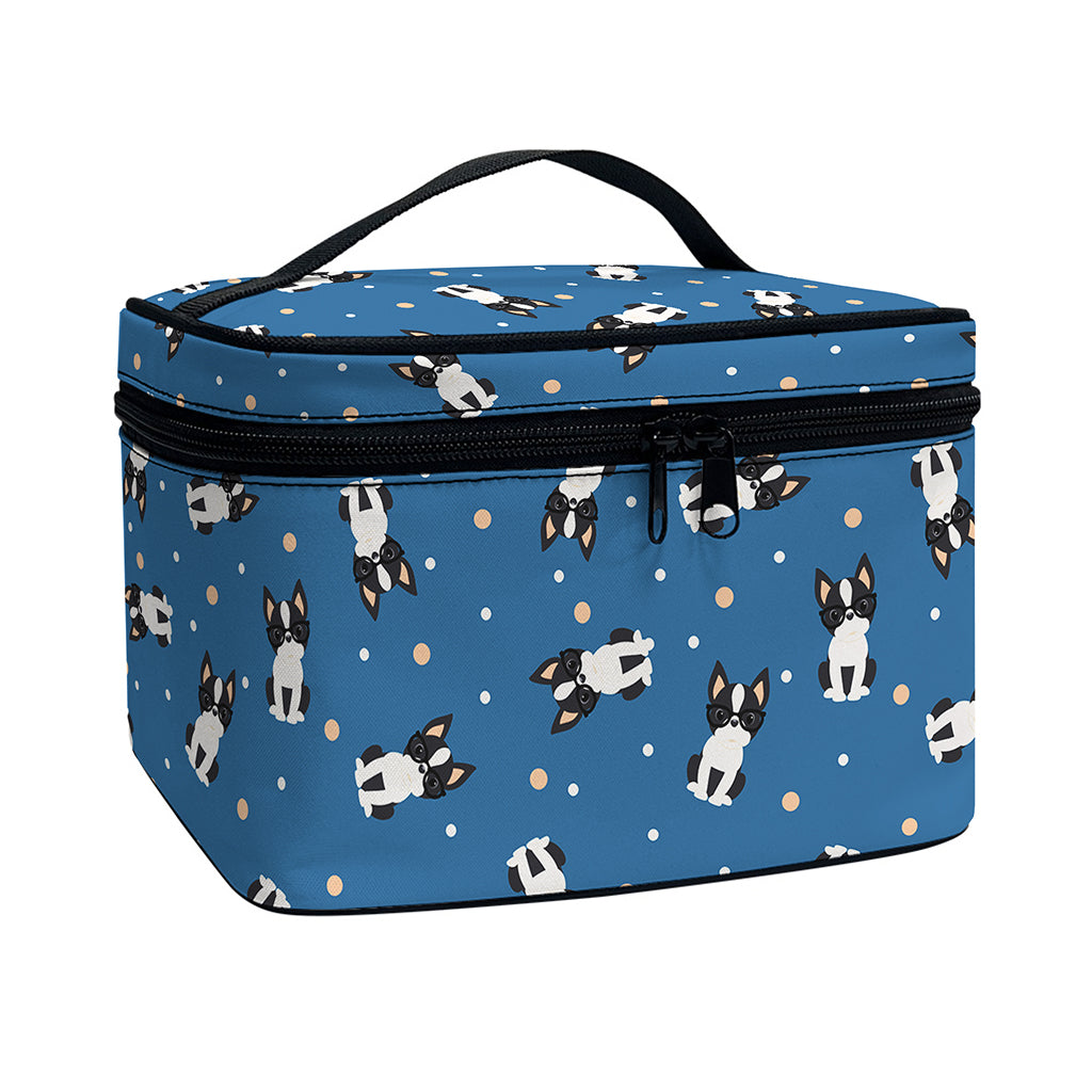 Boston Terrier With Glasses Print Travel Makeup Bag