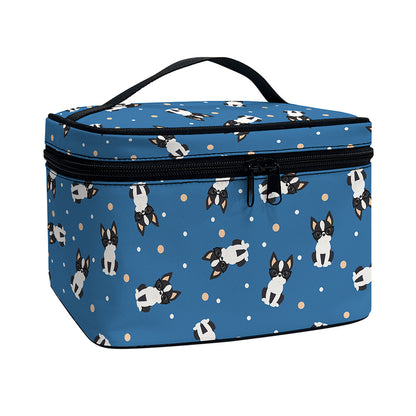 Boston Terrier With Glasses Print Travel Makeup Bag