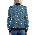 Boston Terrier With Glasses Print Women's Bomber Jacket