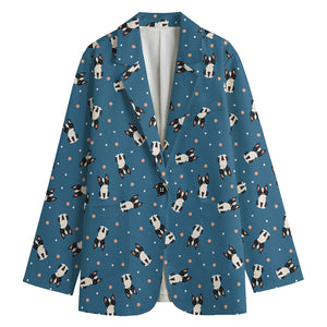 Boston Terrier With Glasses Print Women's Cotton Blazer