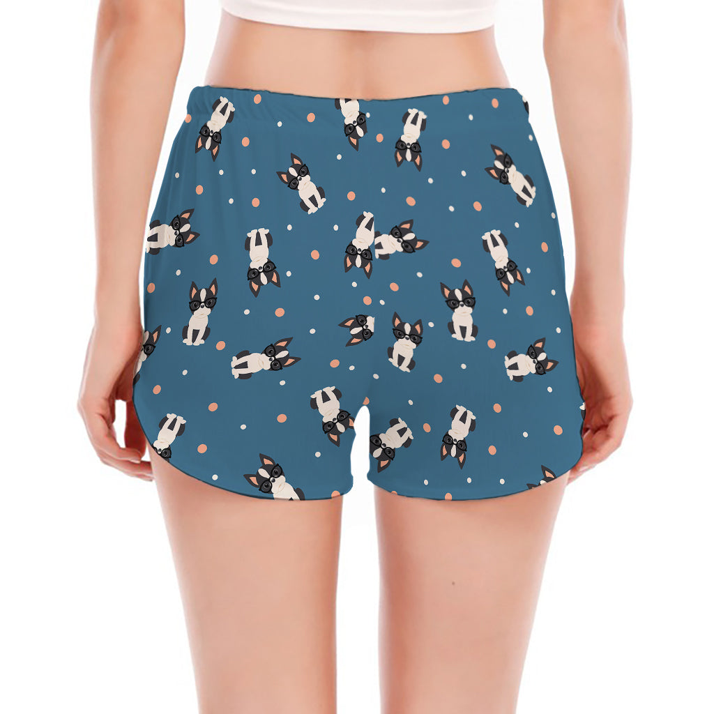 Boston Terrier With Glasses Print Women's Split Running Shorts
