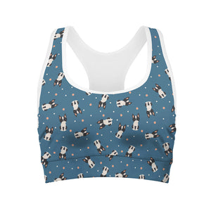 Boston Terrier With Glasses Print Women's Sports Bra