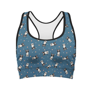 Boston Terrier With Glasses Print Women's Sports Bra