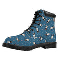 Boston Terrier With Glasses Print Padded Collar Lace Up Boots