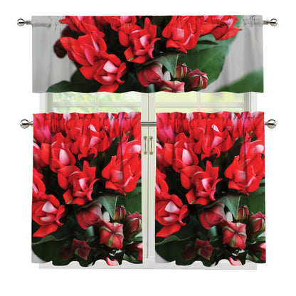 Bouvardia Flower Print 3 Piece Kitchen Curtains