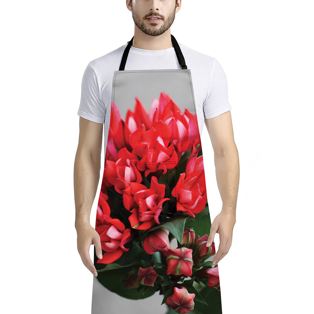 Bouvardia Flower Print Bib Apron With Pocket