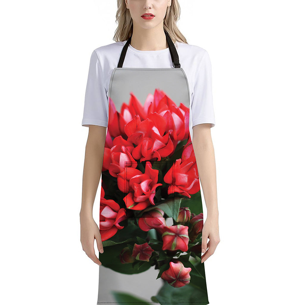 Bouvardia Flower Print Bib Apron With Pocket