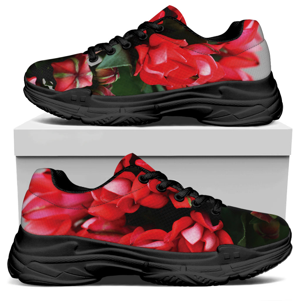 Bouvardia Flower Print Black Chunky Shoes