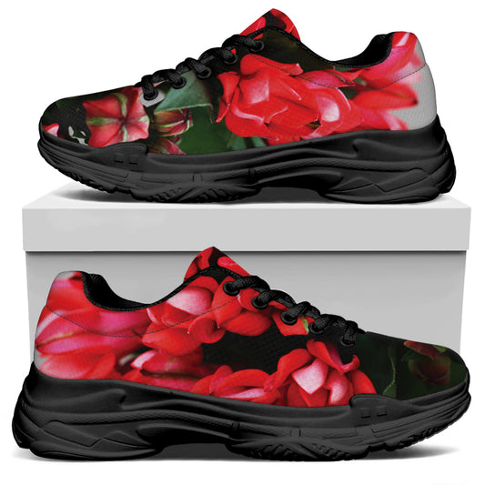 Bouvardia Flower Print Black Chunky Shoes