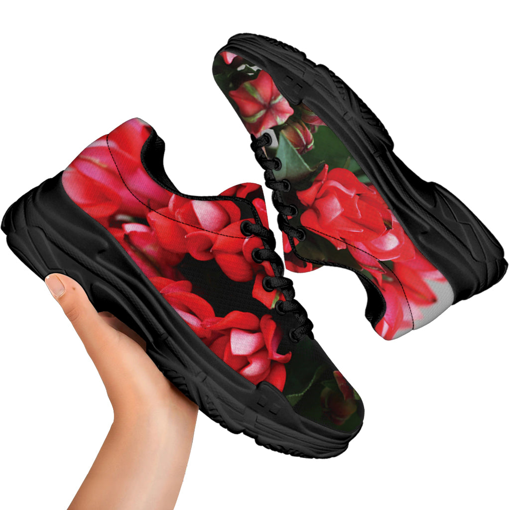 Bouvardia Flower Print Black Chunky Shoes