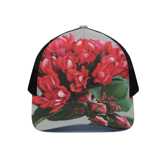 Bouvardia Flower Print Black Mesh Trucker Cap