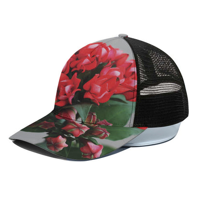Bouvardia Flower Print Black Mesh Trucker Cap