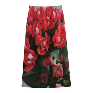 Bouvardia Flower Print Cotton Front Slit Maxi Skirt