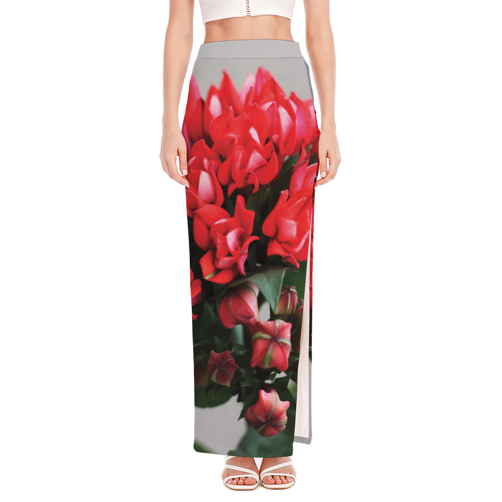 Bouvardia Flower Print High Slit Maxi Skirt