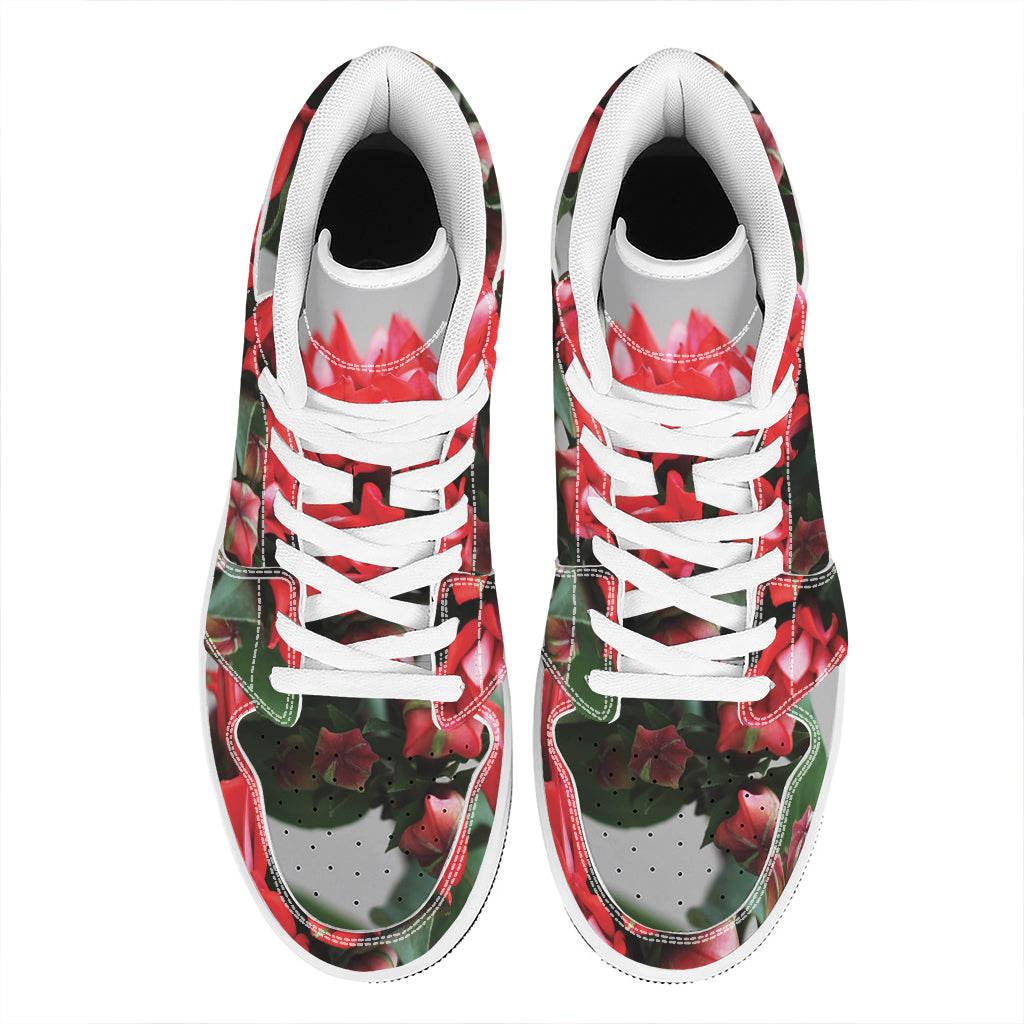 Bouvardia Flower Print High Top Leather Sneakers