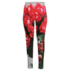 Bouvardia Flower Print High-Waisted Pocket Leggings