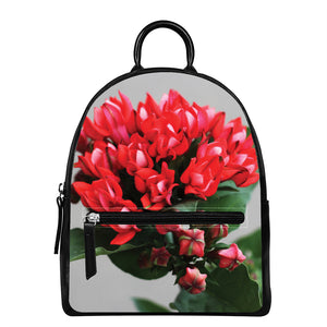 Bouvardia Flower Print Leather Backpack