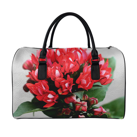 Bouvardia Flower Print Leather Duffle Bag