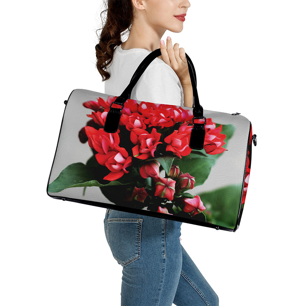Bouvardia Flower Print Leather Duffle Bag